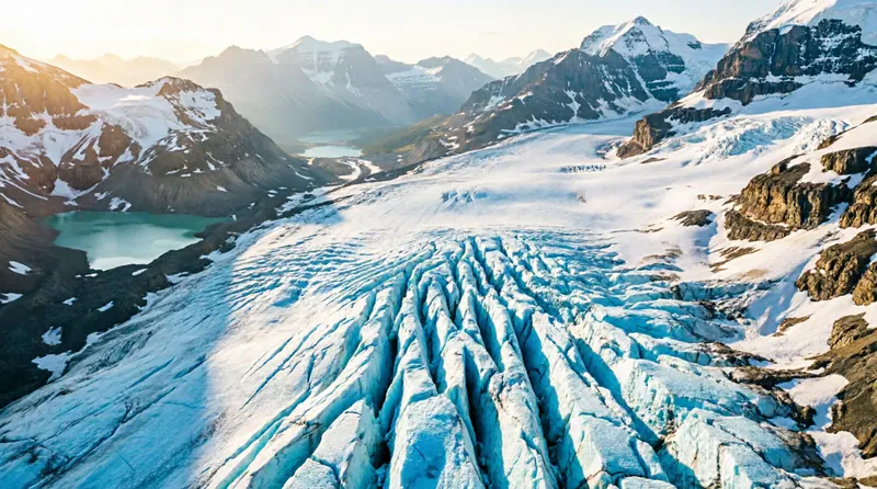 Aerial view of the Columbia Icefield and Athabasca Glacier