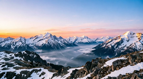 Alpine plateau at dawn seen from a helicopter