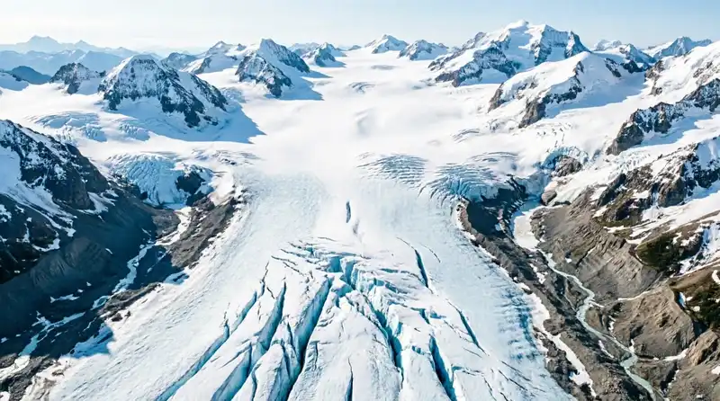 Aerial view of the Columbia Icefield and Athabasca Glacier