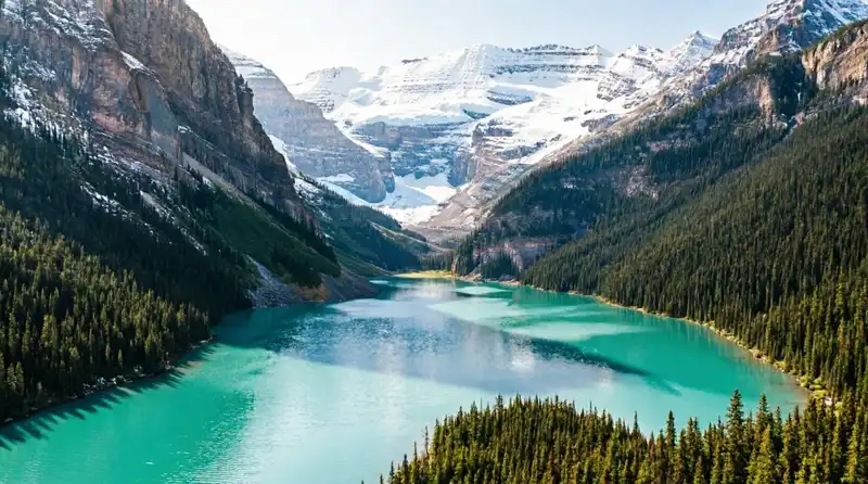 Lake Louise and Victoria Glacier seen from the air